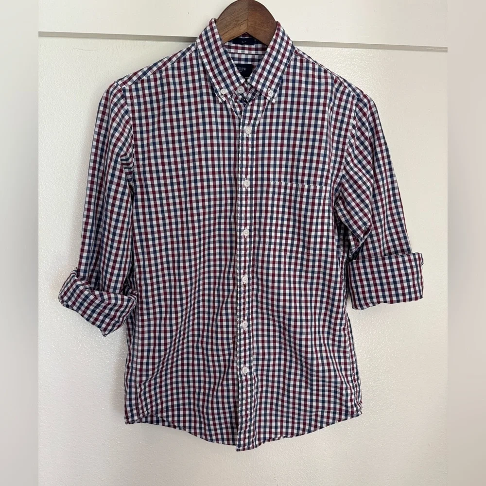 J.Crew Slim Fit Gingham Button-Down Shirt Red Blue Check
